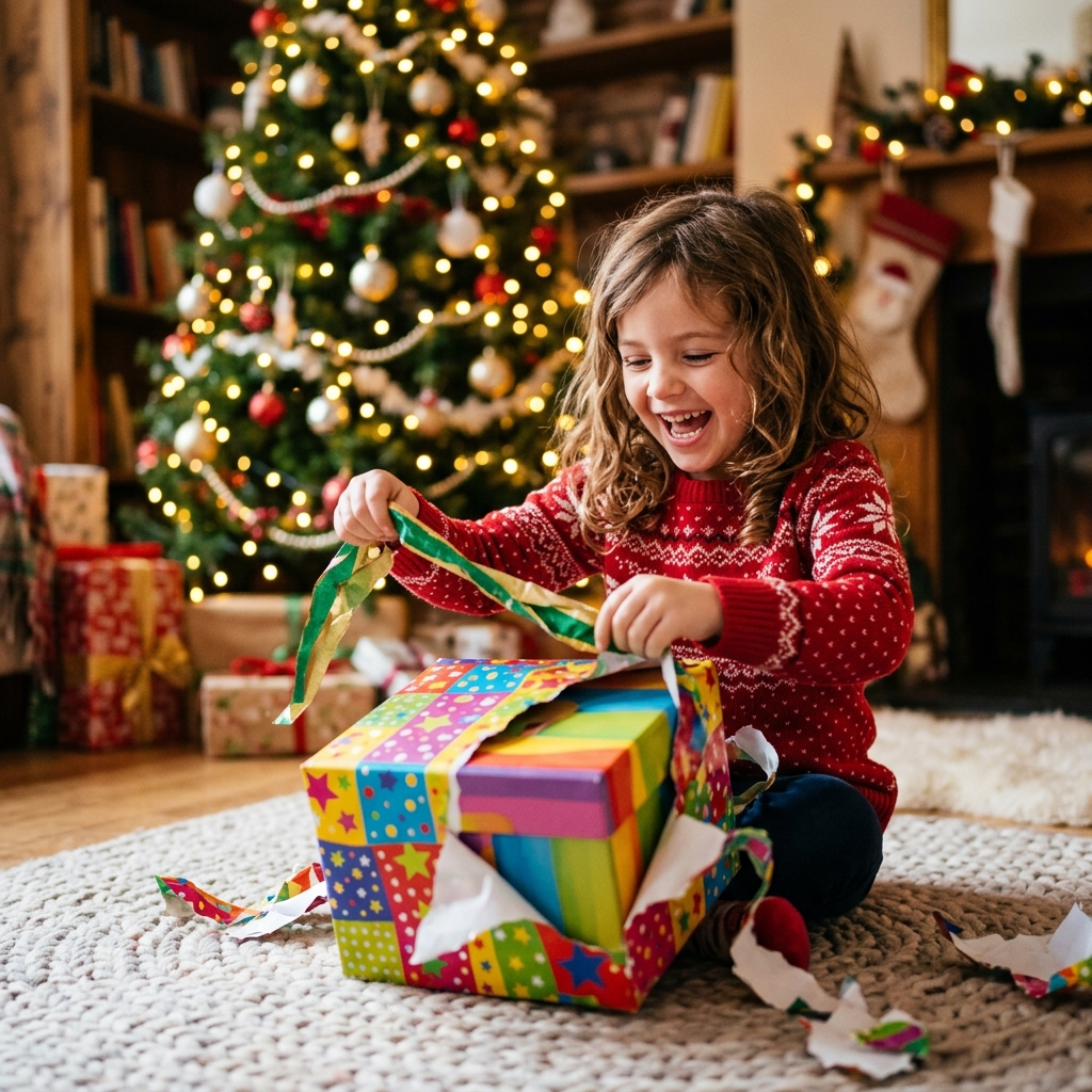 طفل يفتح هدية